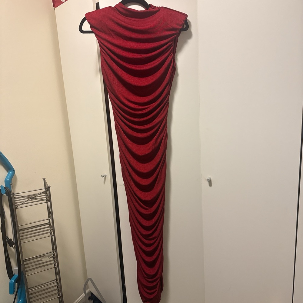 Fashion Nova Red Ruched Maxi Dress